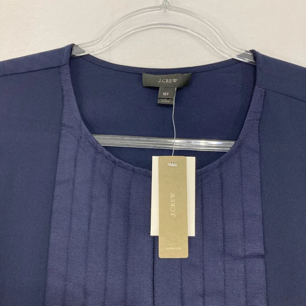 New J. Crew‎ size 16 Tall Navy Keyhole Grosgrain Ribbon Preppy Blouse Office - Picture 4 of 12